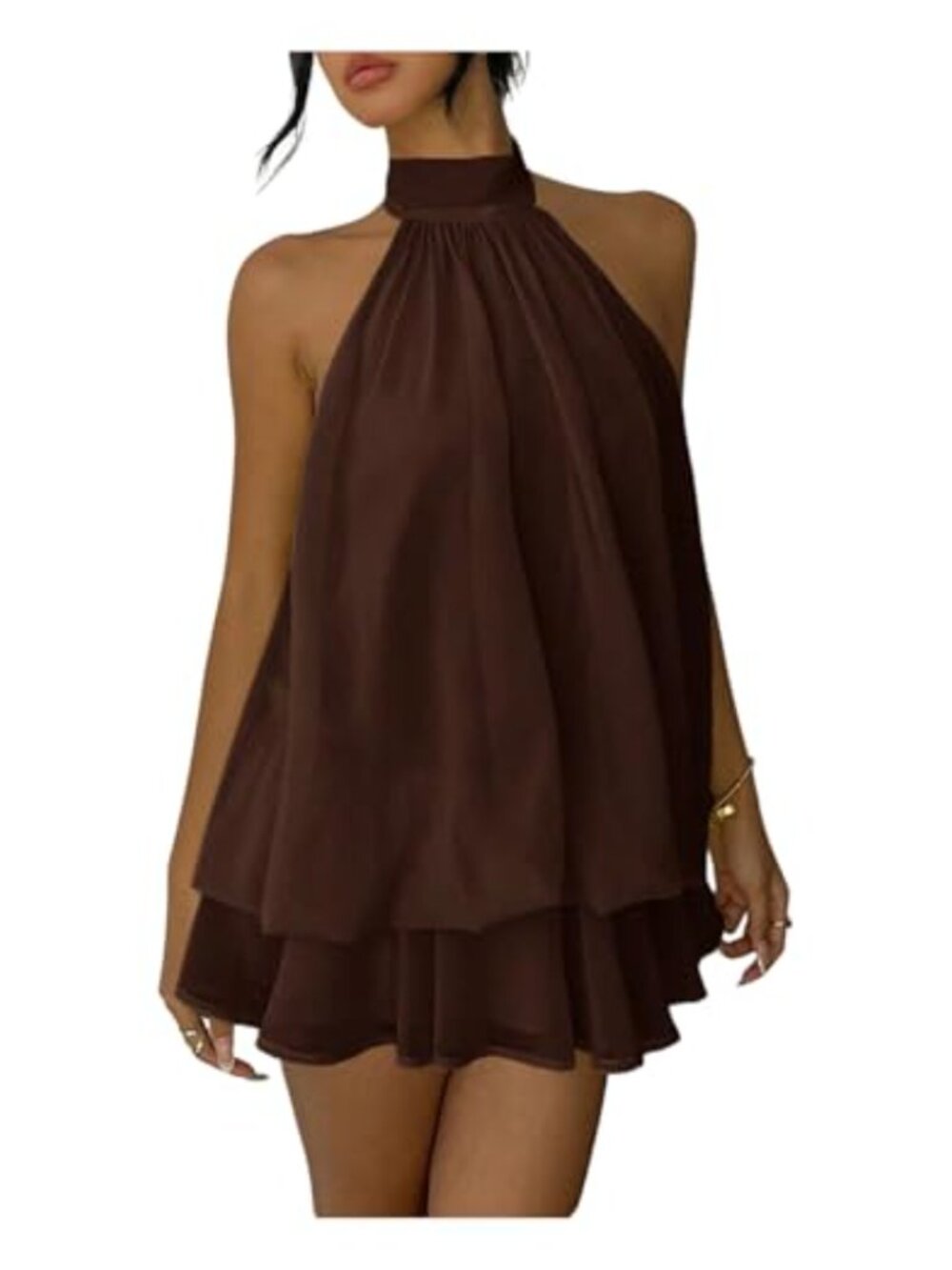 Women's Ruffle Mini Dress Pleated Halter Wedding Guest Cocktail